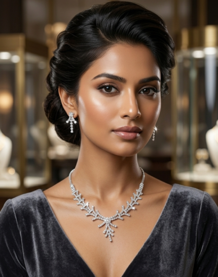 Elegant American Diamond Necklace Set with Branch Design