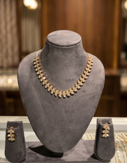 Elegant Kundan Necklace Set with Leaf Design and Matching Earrings